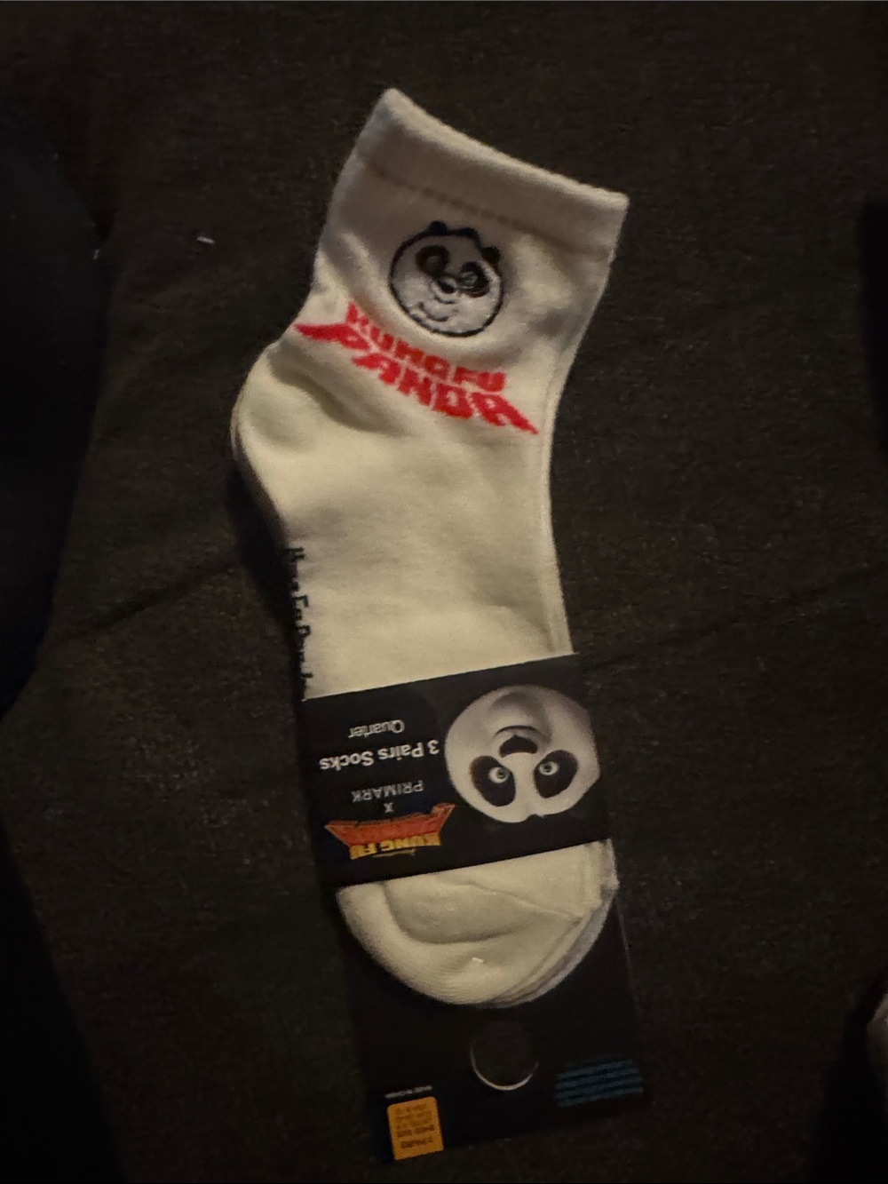 Primark White Kung Fu Panda Quarter Socks with Red Logo - 3 Pack (Size 6-8) - Picture 2 of 4